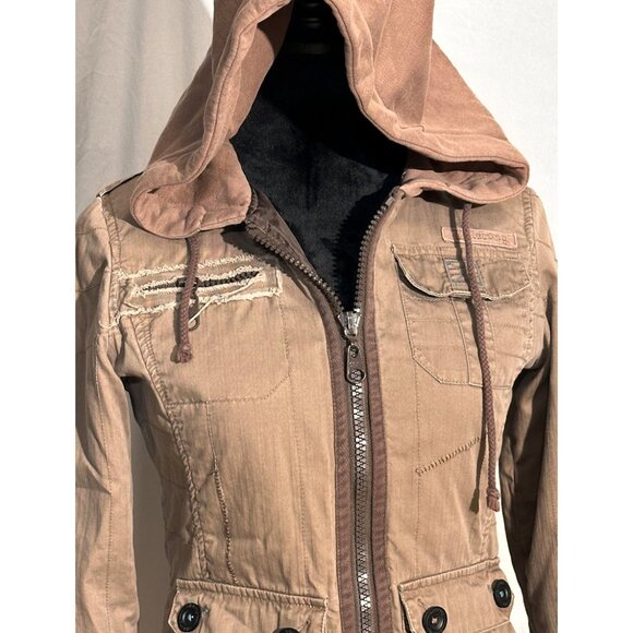 Billabong Jacket, Brown, Zipper, Distressed, Hood, Size Small - Picture 12 of 15